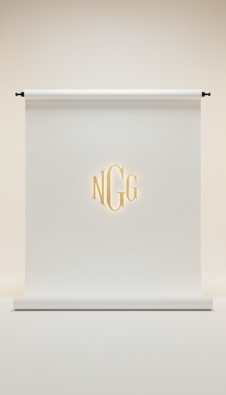 Cream Whisper Vinyl Backdrop with Custom Gold Monogram