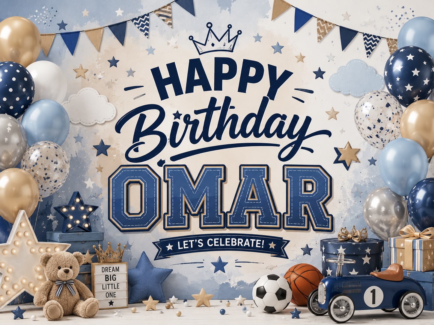 Blue Birthday Fabric Backdrop
