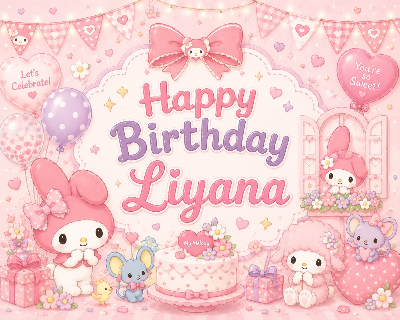 Kawaii Bunny Birthday Backdrop