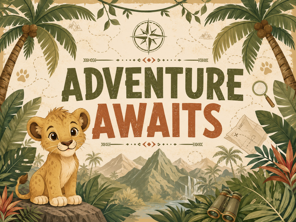 Adventure Awaits jungle birthday backdrop design