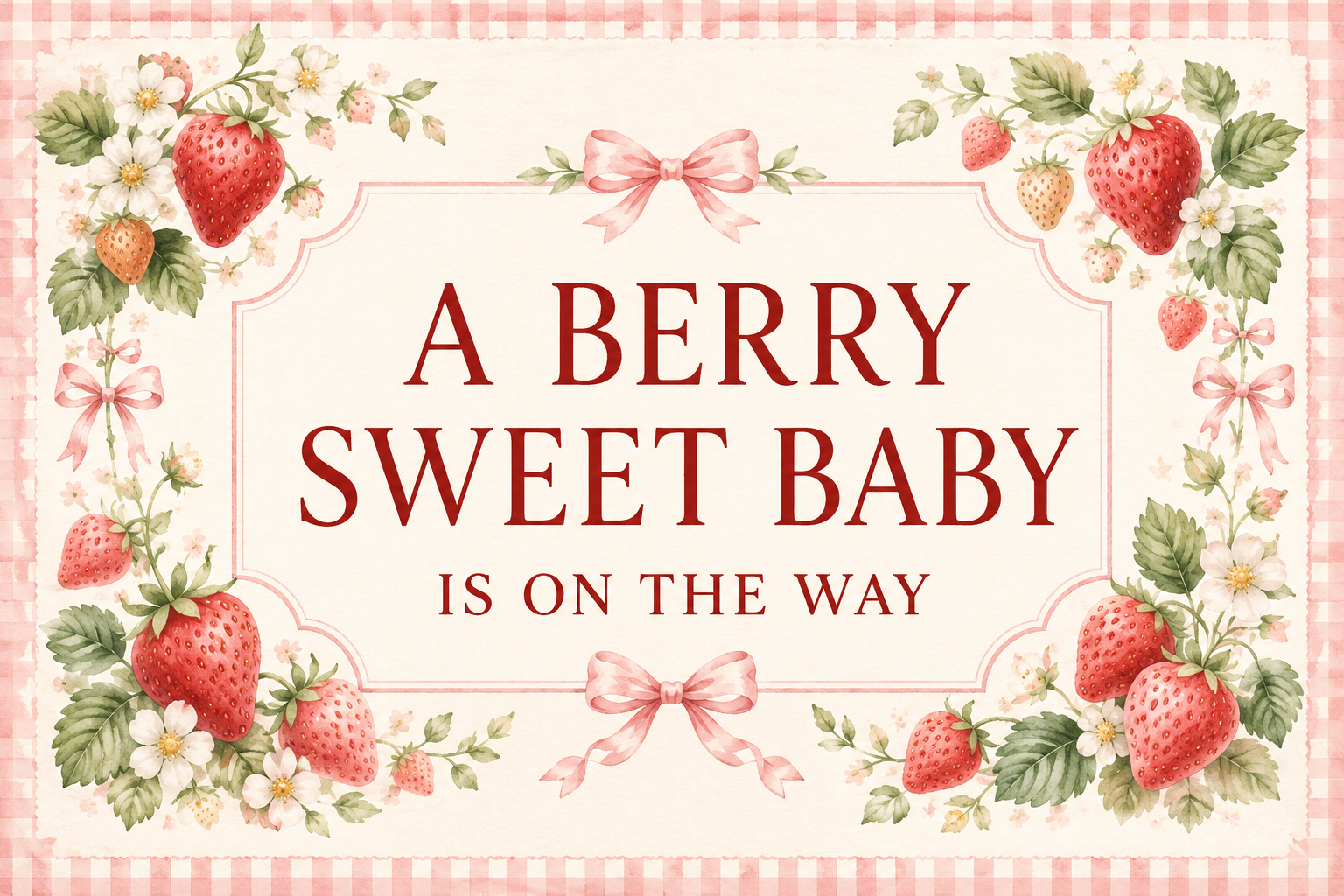 A Berry Sweet Baby personalised strawberry baby shower fabric backdrop