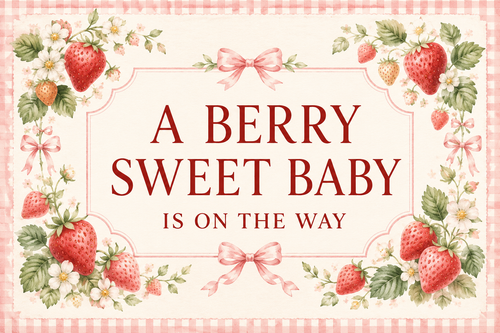 A Berry Sweet Baby personalised strawberry baby shower fabric backdrop