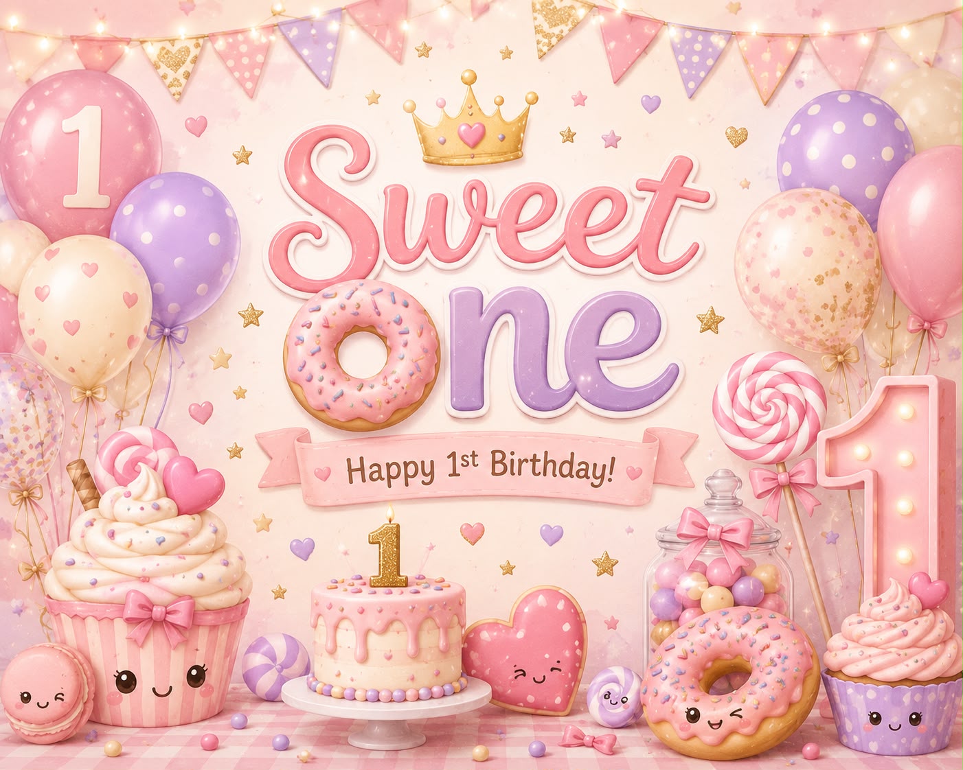 Sweet One Birthday Fabric Backdrop