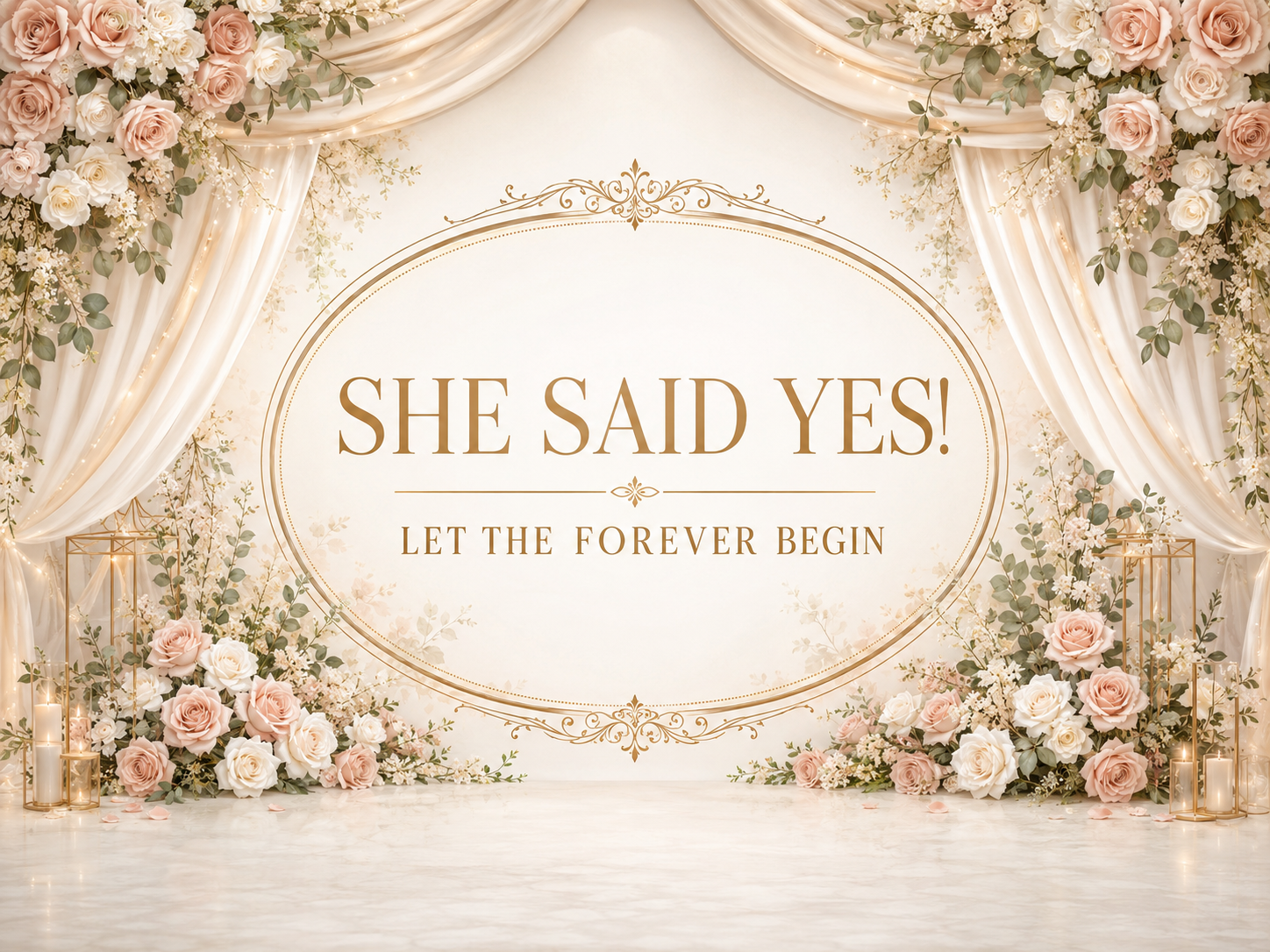 She Said Yes Engagement Backdrop