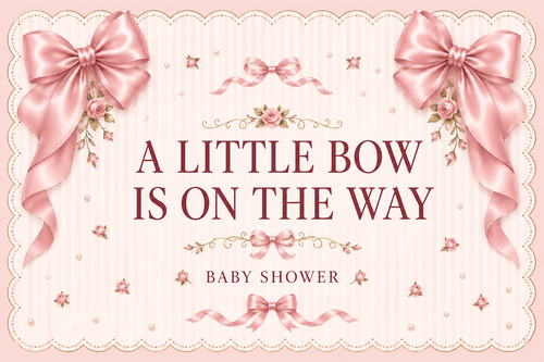 A Little Bow Is on the Way personalised baby shower fabric backdrop