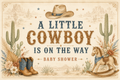 A Little Cowboy Is on the Way personalised baby shower fabric backdrop
