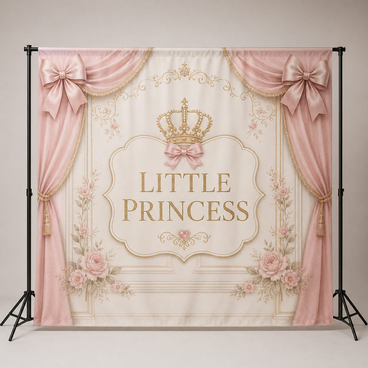 Little Princess pink and gold fabric backdrop