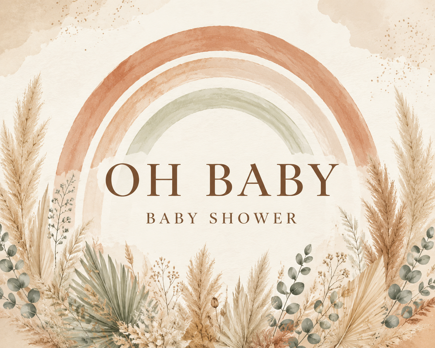 Oh Baby personalised neutral boho rainbow baby shower fabric backdrop