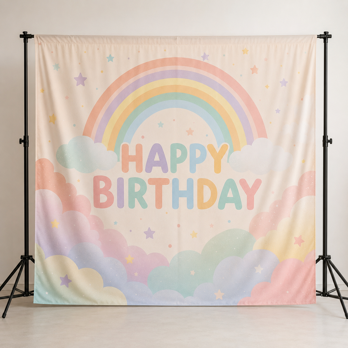 Pastel rainbow kids birthday fabric backdrop