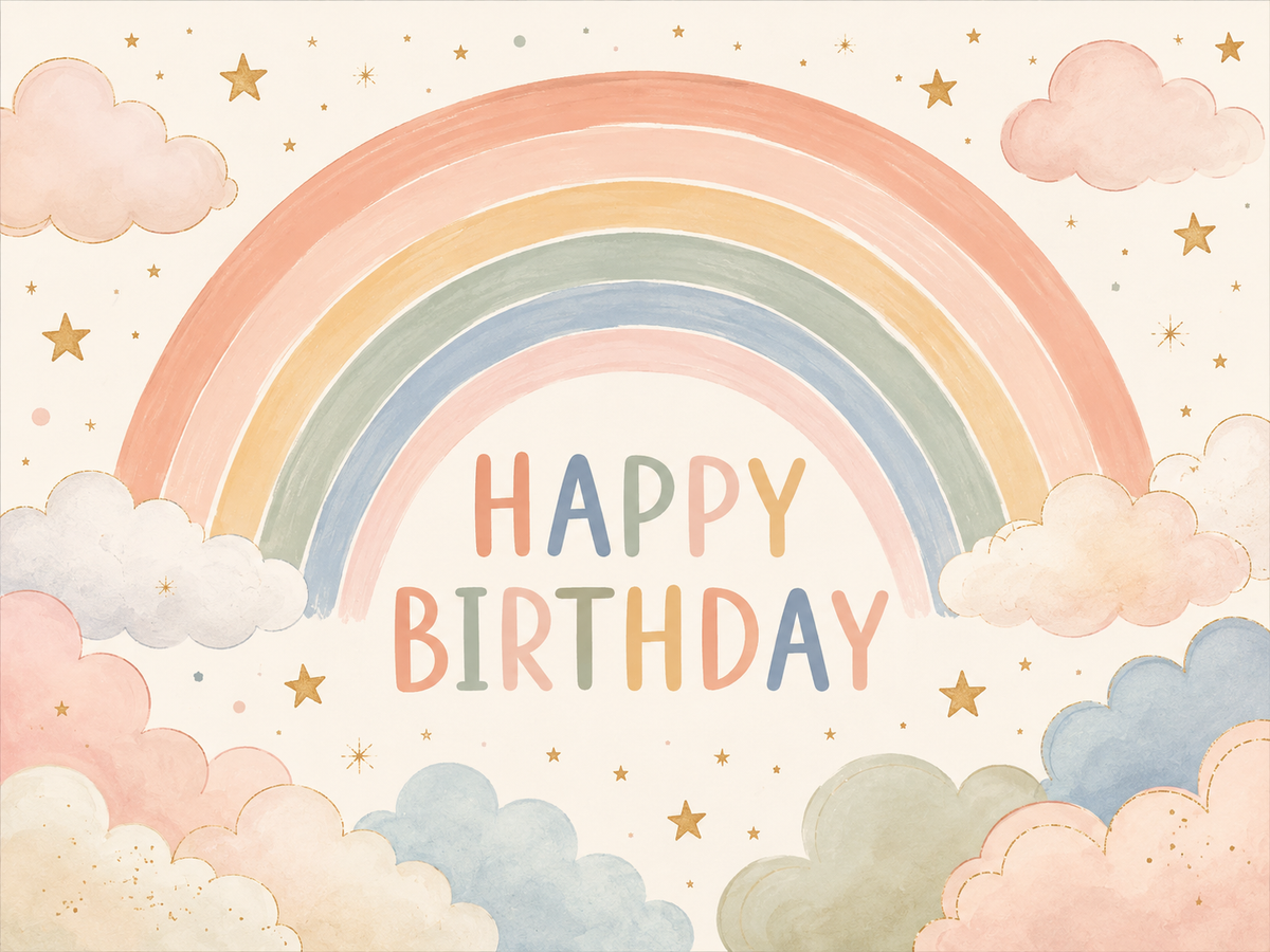 Pastel rainbow Happy Birthday backdrop design