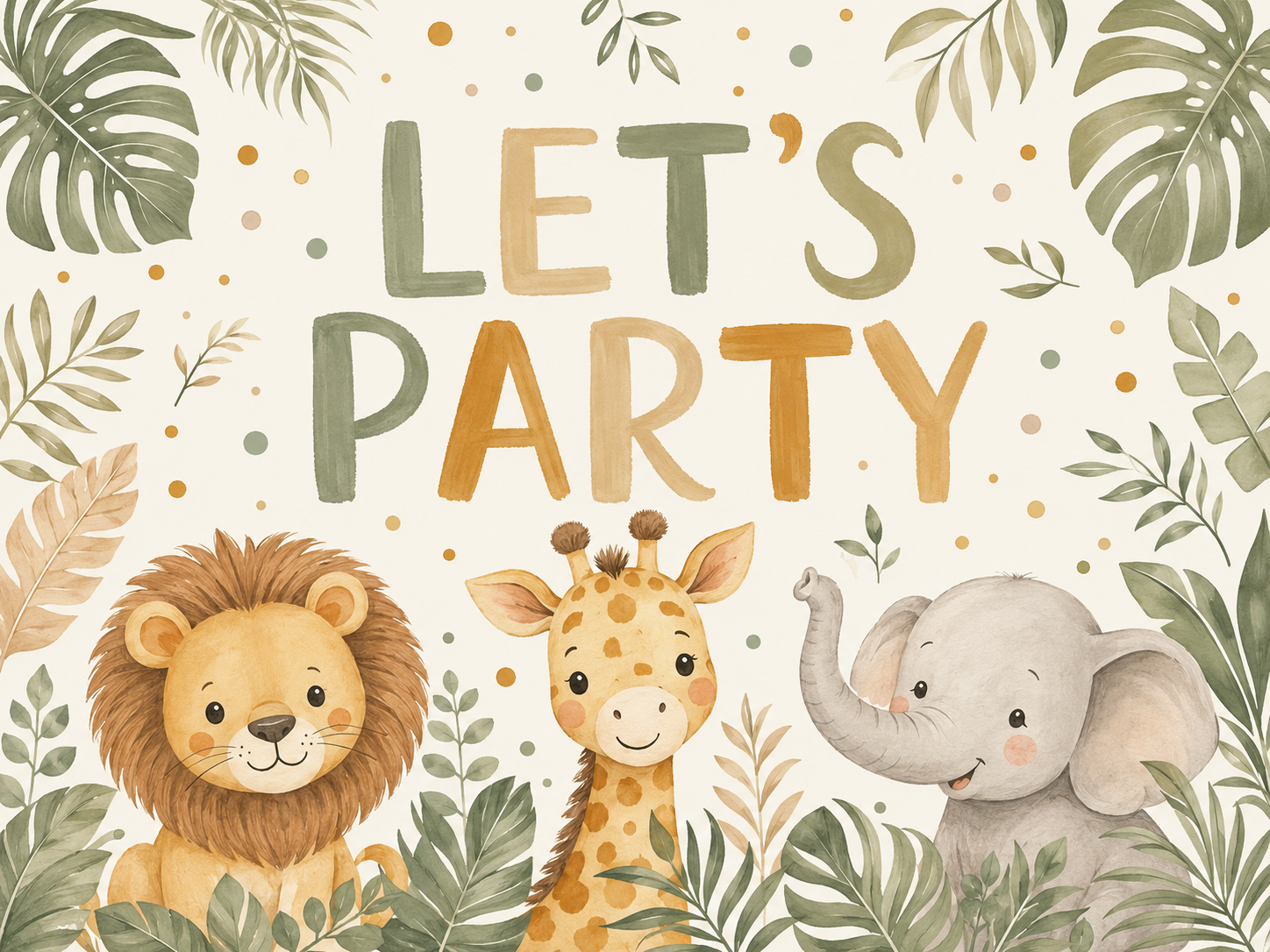 Safari animals Let's Party birthday backdrop design