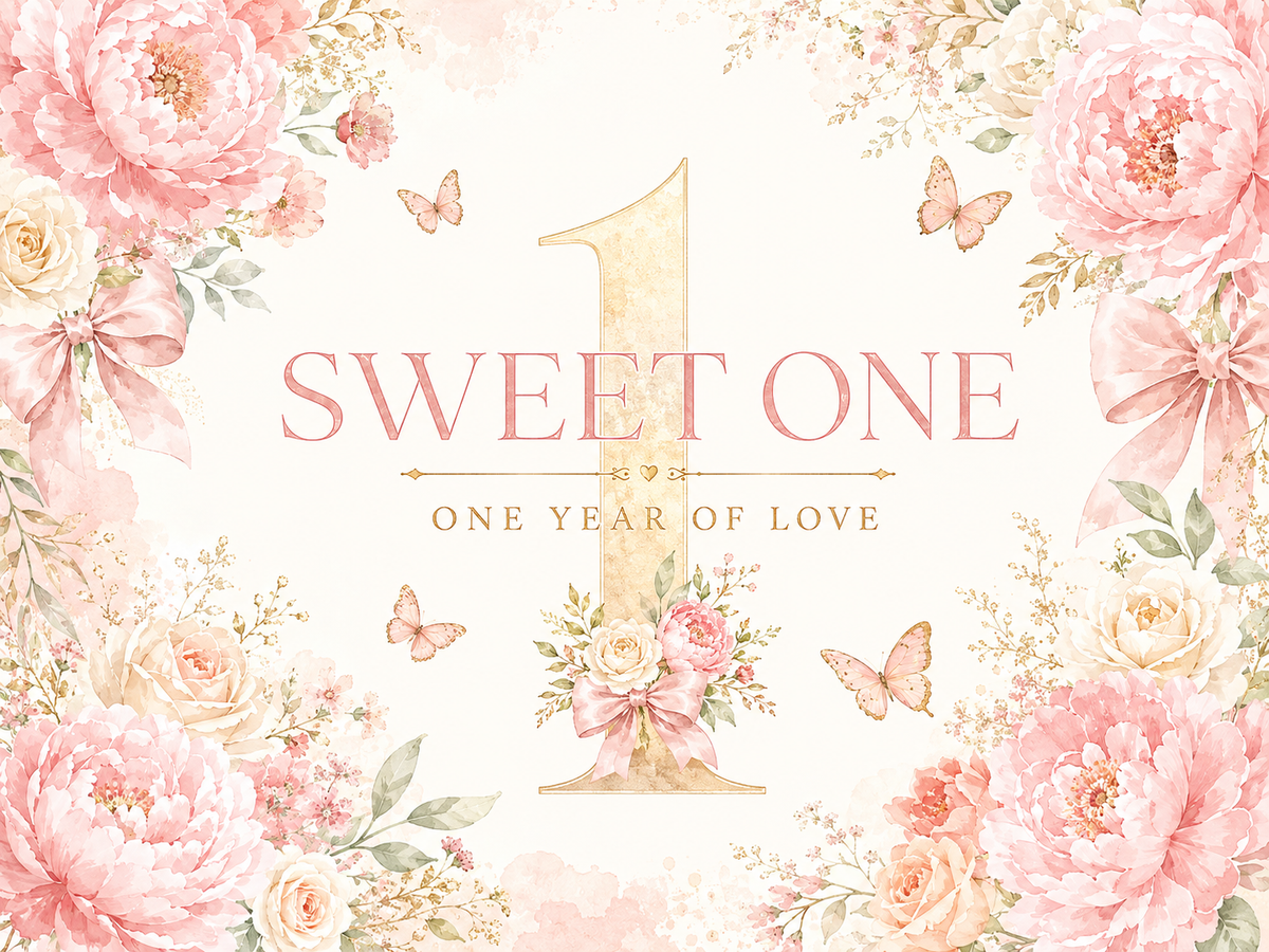 Sweet One pastel floral first birthday fabric backdrop