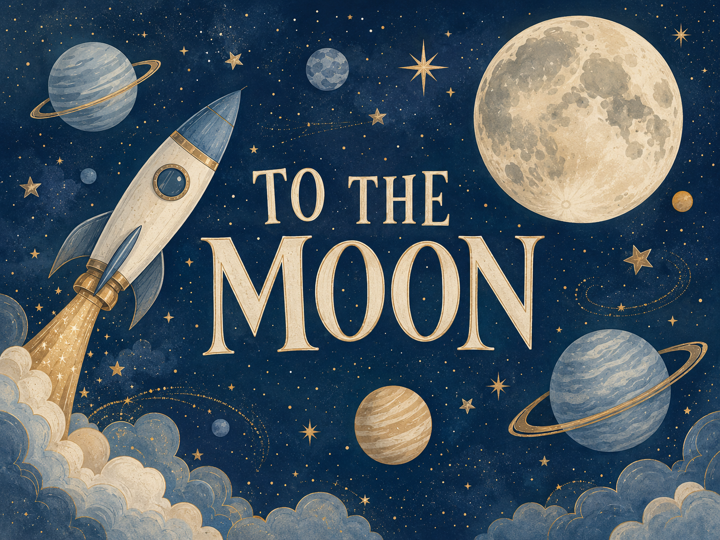 To the Moon space birthday backdrop design