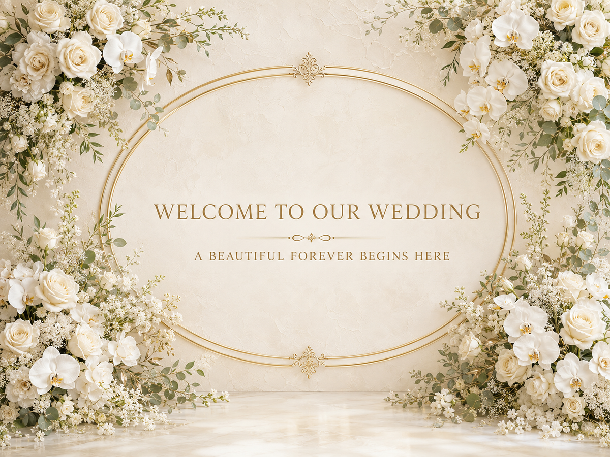 White Florals and Gold Wedding Backdrop