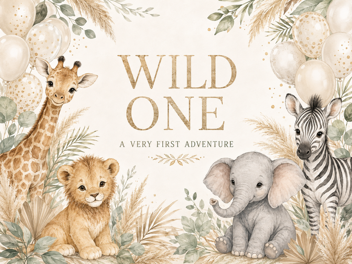 Wild One neutral safari birthday fabric backdrop