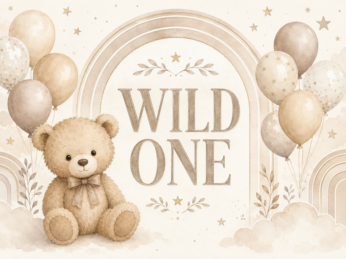 Wild One teddy bear birthday backdrop design