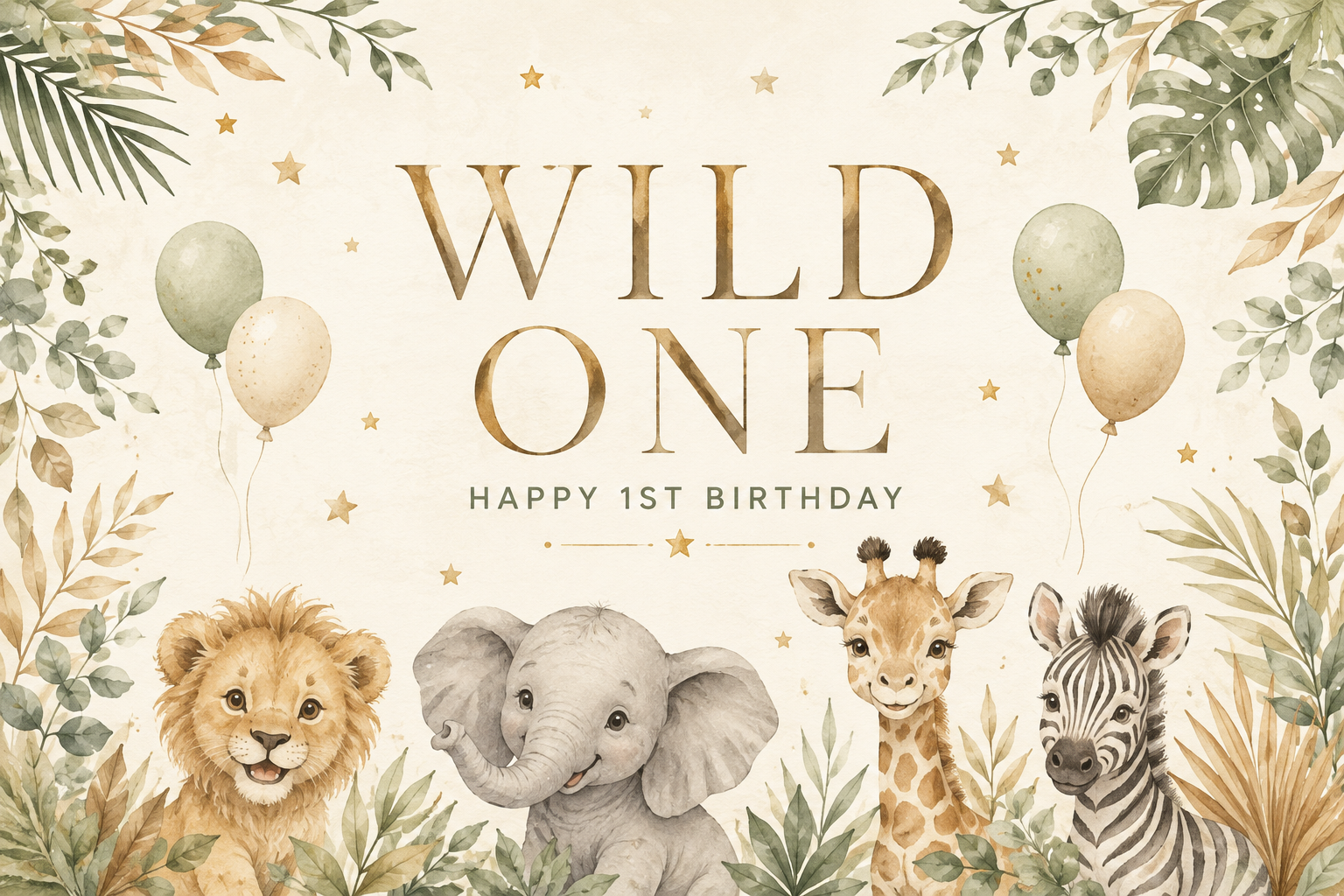 Wild One safari personalised first birthday fabric backdrop